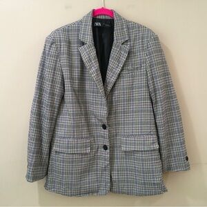 zara blazer jacket single breasted plaid houndstooth Womens size XS